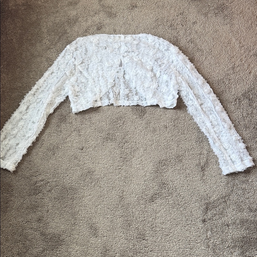 Dresses by Nubiano White 3D Floral Rosette Dress & Shrug Bolero Set Size 14 - Picture 11 of 11